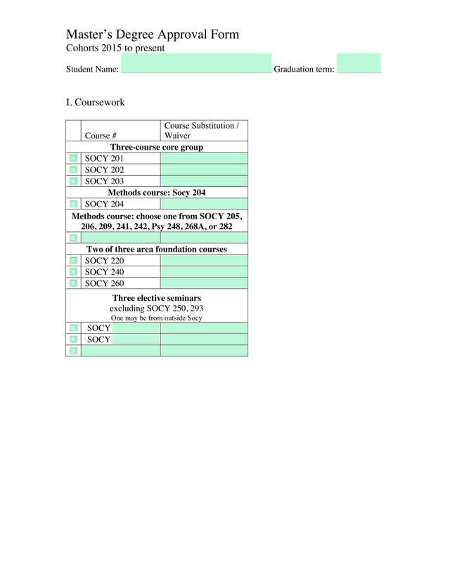 MasterS Degree Approval Form screenshot