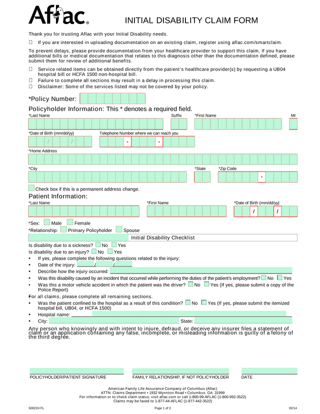 Initial Disability Claim Form screenshot