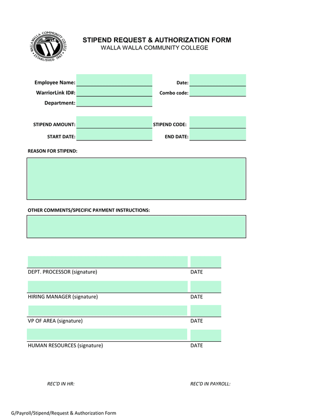 STIPEND REQUEST  AUTHORIZATION FORM screenshot
