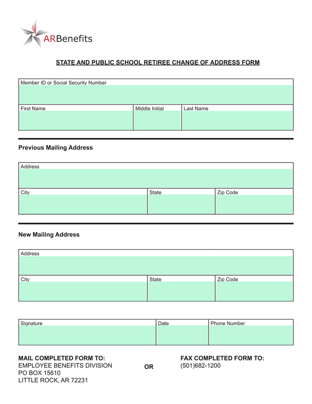 STATE AND PUBLIC SCHOOL RETIREE CHANGE OF ADDRESS FORM screenshot