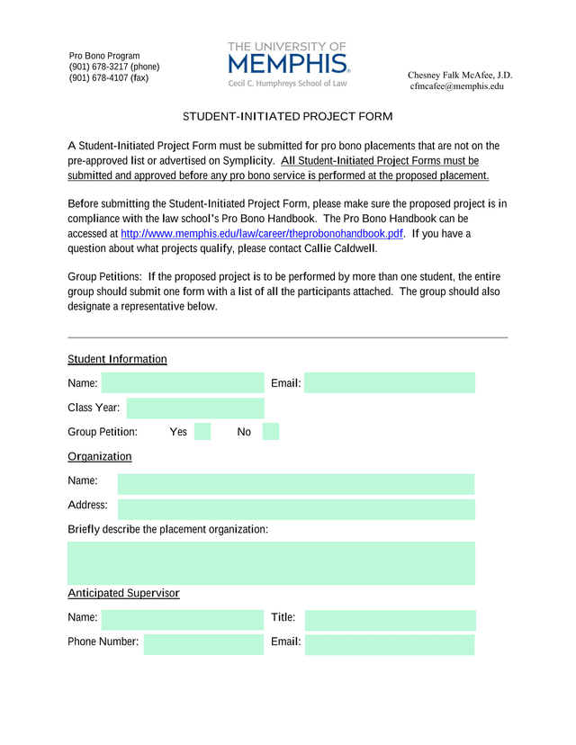 Student Initiated Project Form screenshot