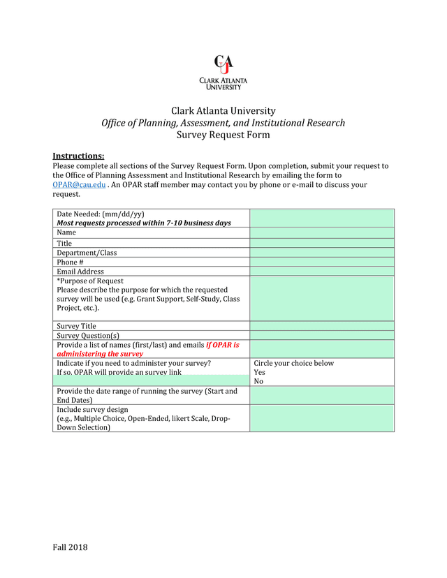Survey Request Form screenshot