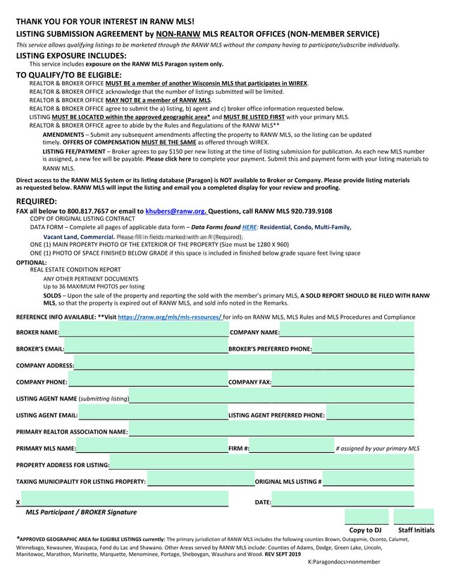 Listing Submission Agreement By Non RANW MLS Realtor Offices screenshot