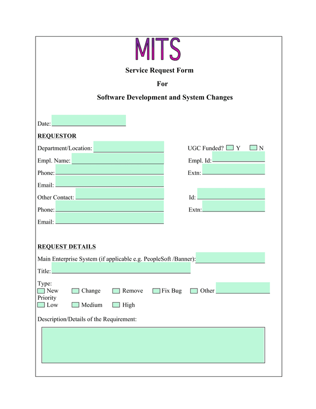 Service Request Form For Software Development And System Changes screenshot