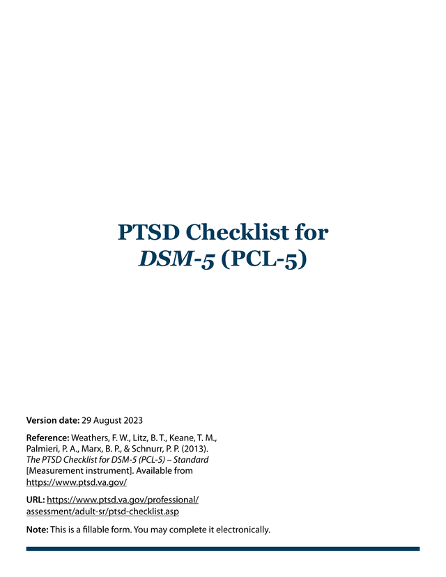PTSD Checklist For DSM 5 (PCL 5) screenshot