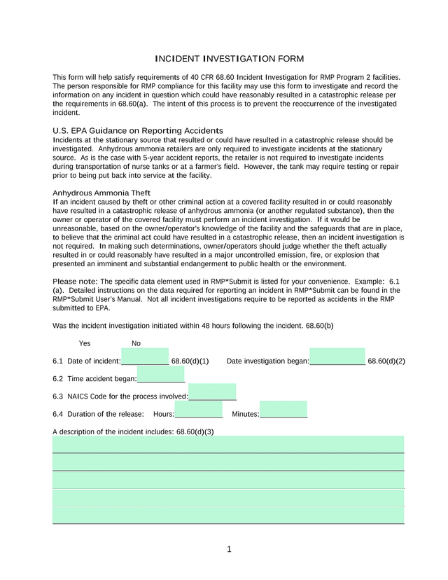 Incident Investigation Form screenshot