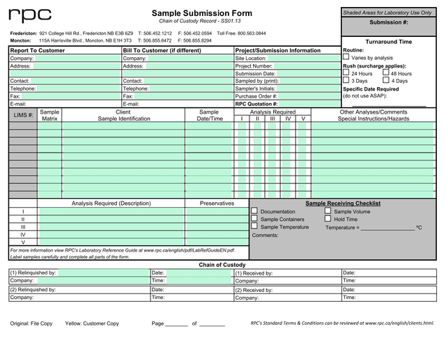 Sample Submission Form screenshot