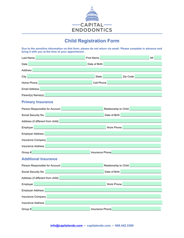 Child Registration Form screenshot