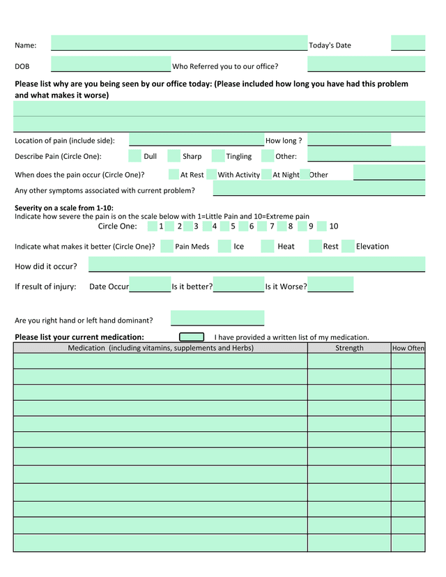 Medical History Intake Form screenshot