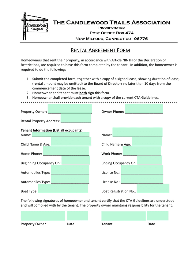 RENTAL AGREEMENT FORM screenshot