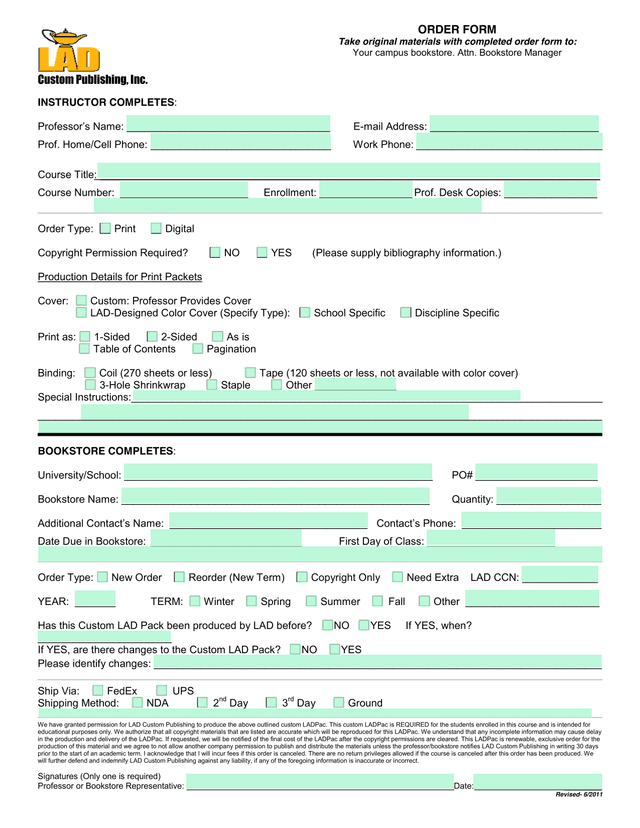 ORDER FORM screenshot