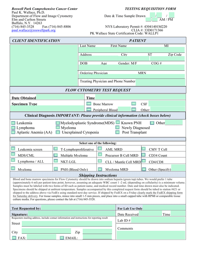 TESTING REQUISITION FORM screenshot