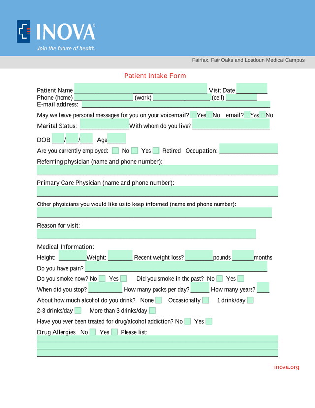 Patient Intake Form screenshot