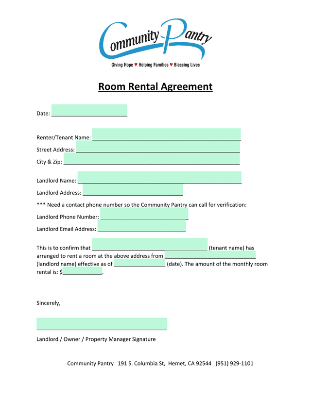 Room Rental Agreement screenshot