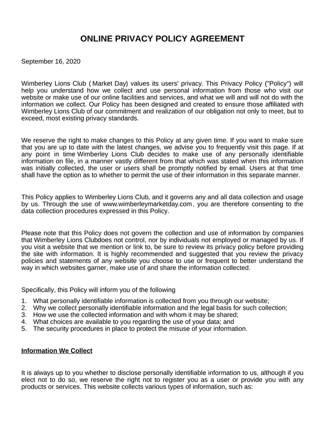 Online Privacy Policy Agreement screenshot