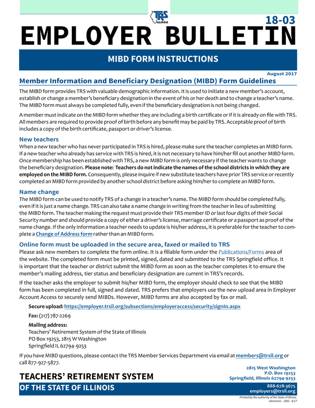 Member Information And Beneficiary Designation (MIBD) Form Instructions screenshot