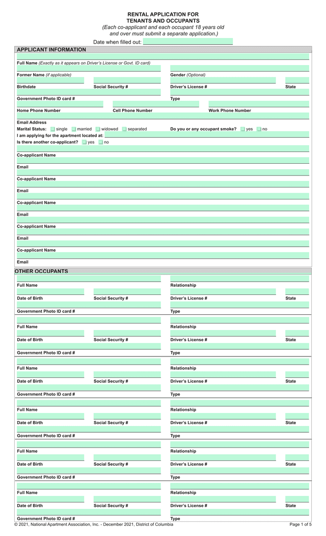 Rental Application Form screenshot