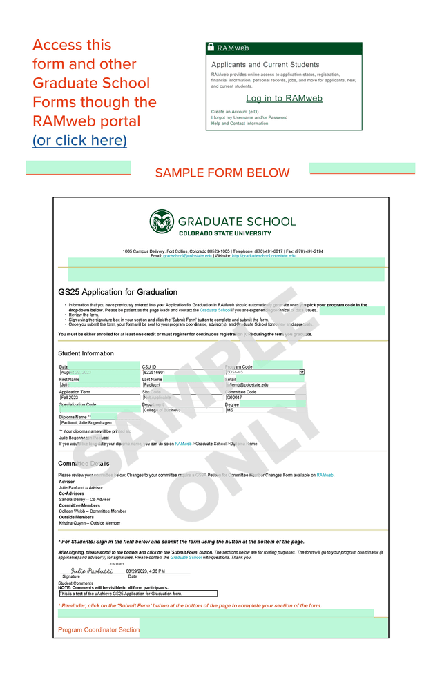Graduate School Form screenshot