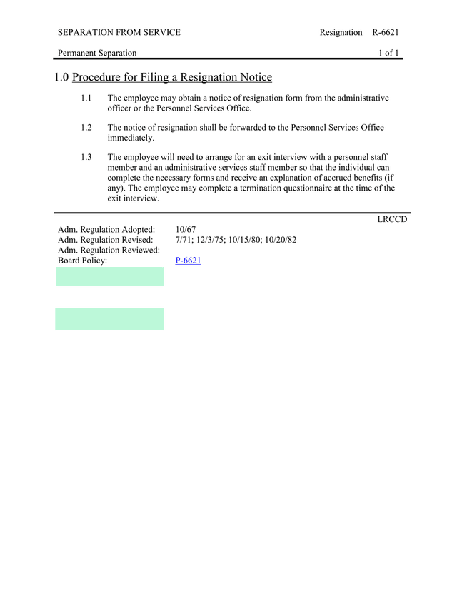 Separation From Service   Resignation screenshot