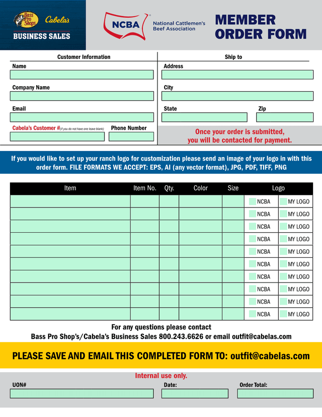 MEMBER ORDER FORM screenshot