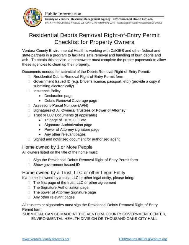 Residential Debris Removal Right Of Entry Permit screenshot