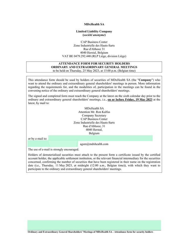 Ordinary And Extraordinary General Shareholders Meetings Of MDxHealth SA   Attendance Form For Secur screenshot