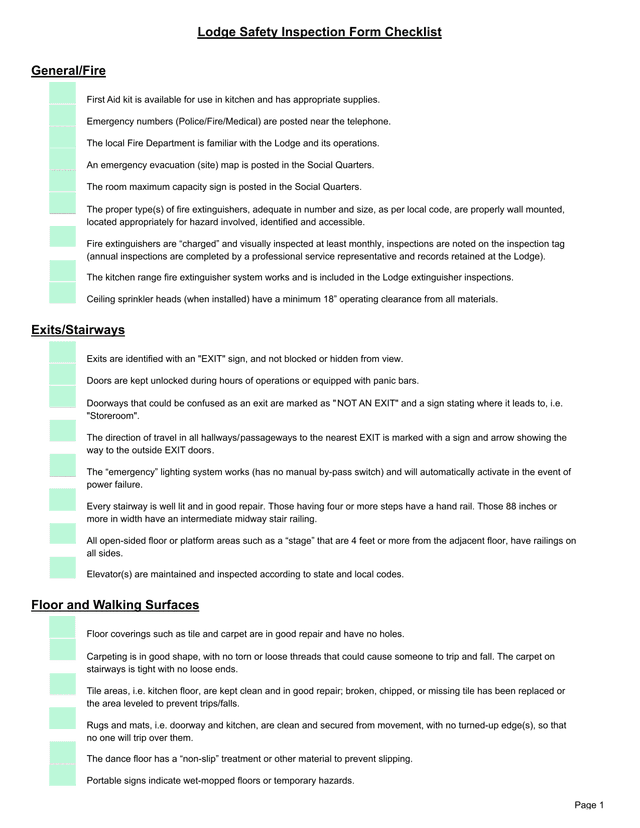 Lodge Safety Inspection Form Checklist screenshot