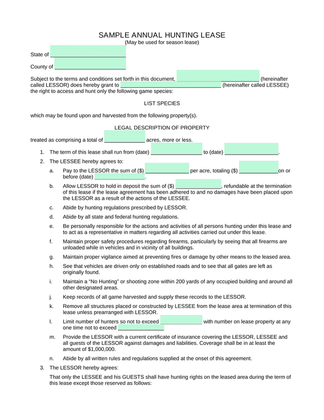Sample Annual Hunting Lease screenshot