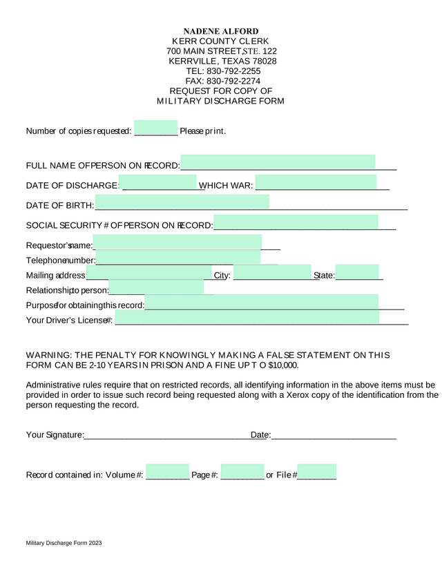 Request For Copy Of Military Discharge Form screenshot