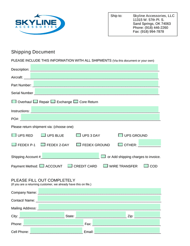 Shipping Document screenshot