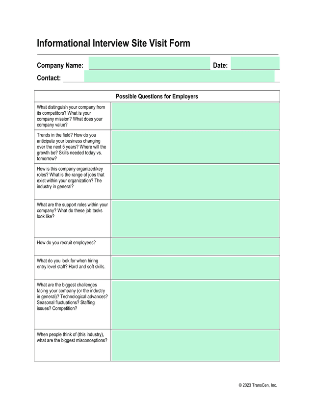 Informational Interview Site Visit Form screenshot