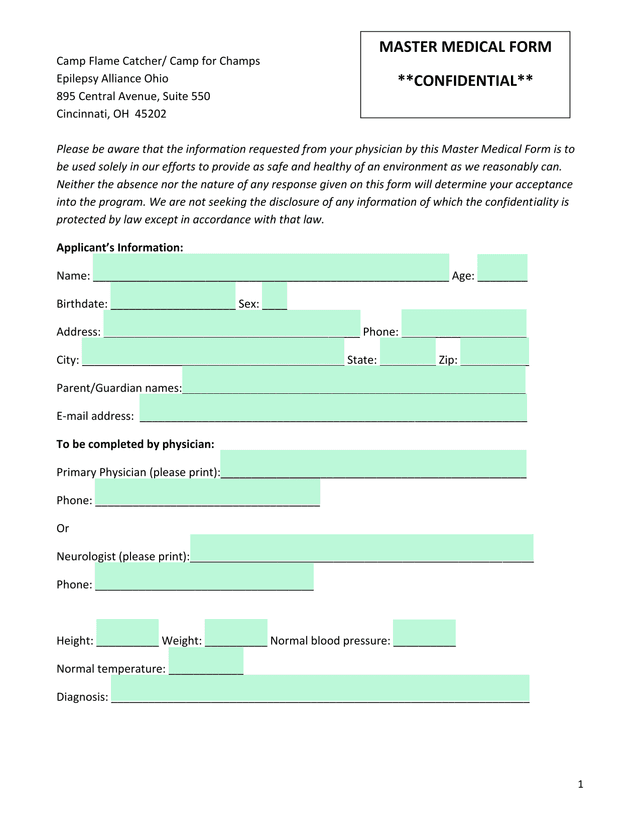 Master Medical Form screenshot