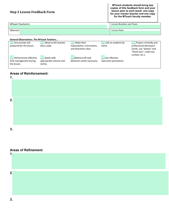 Step 2 Lesson Feedback Form screenshot