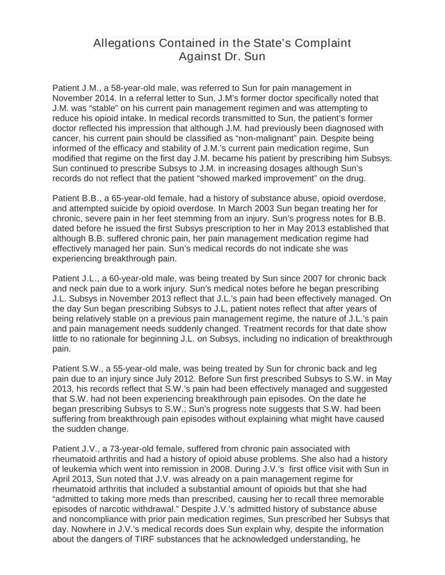 Allegations Contained In The StateS Complaint Against Dr. Sun screenshot