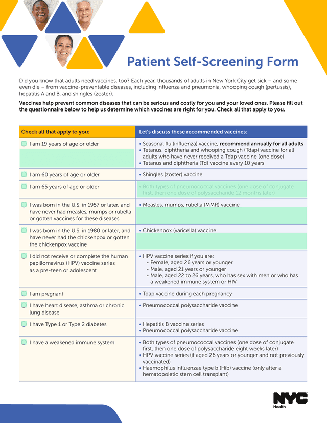 Patient Self Screening Form screenshot