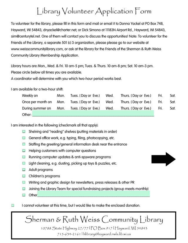 Library Volunteer Application Form screenshot