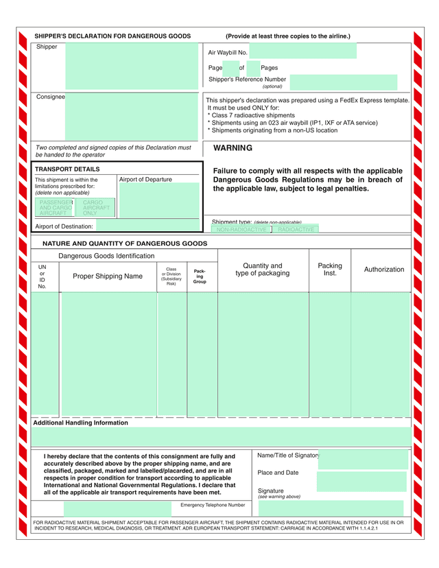 ShipperS Declaration For Dangerous Goods screenshot