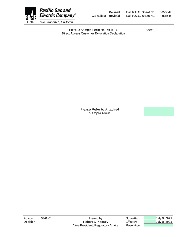 Direct Access Customer Relocation Declaration screenshot
