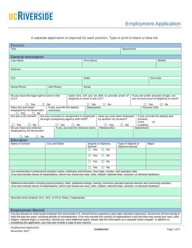 Employment Application screenshot
