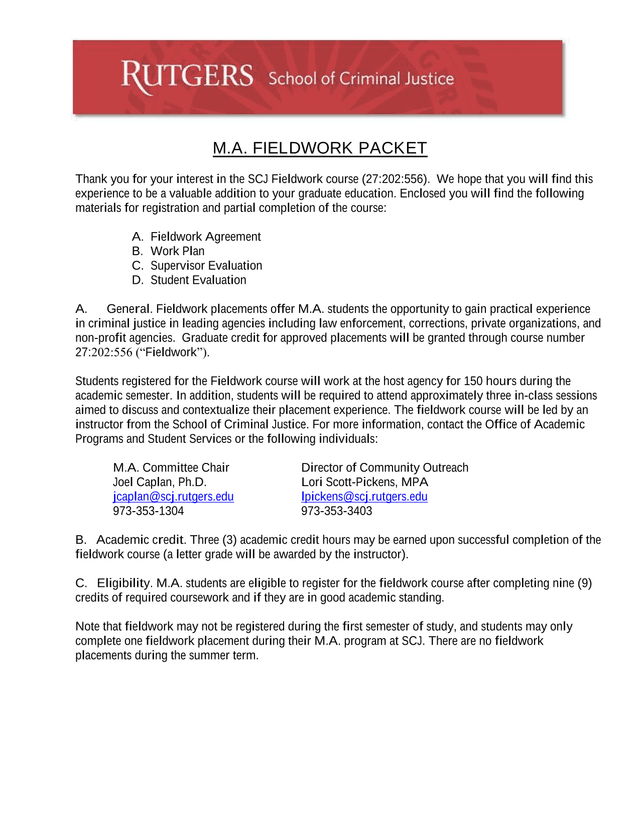 M.A. FIELDWORK PACKET screenshot