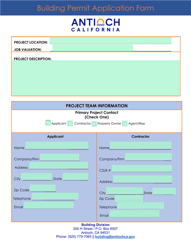 Building Permit Application Form screenshot