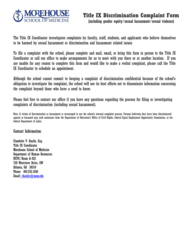 Title IX Discrimination Complaint Form screenshot