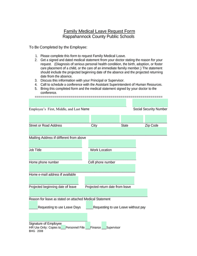 Family Medical Leave Request Form screenshot