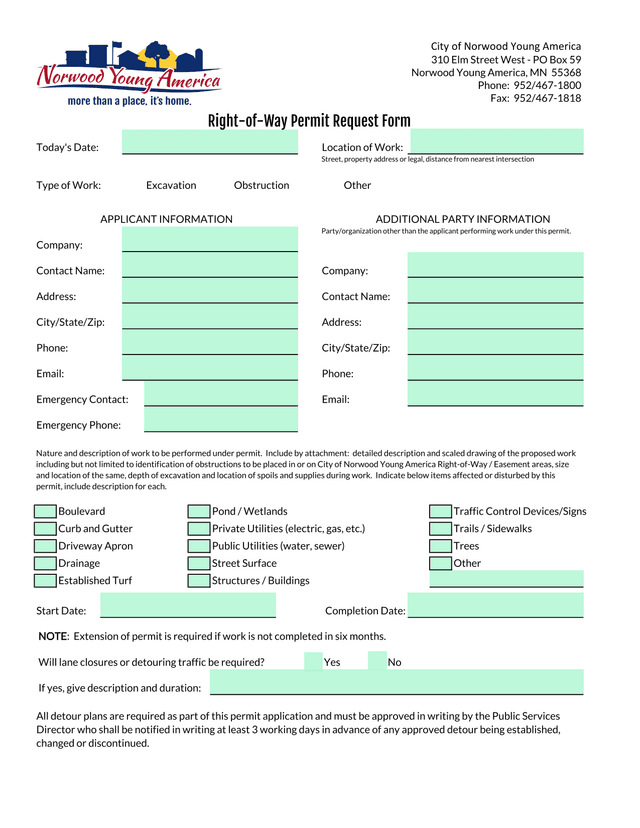 Right Of Way Permit Request Form screenshot