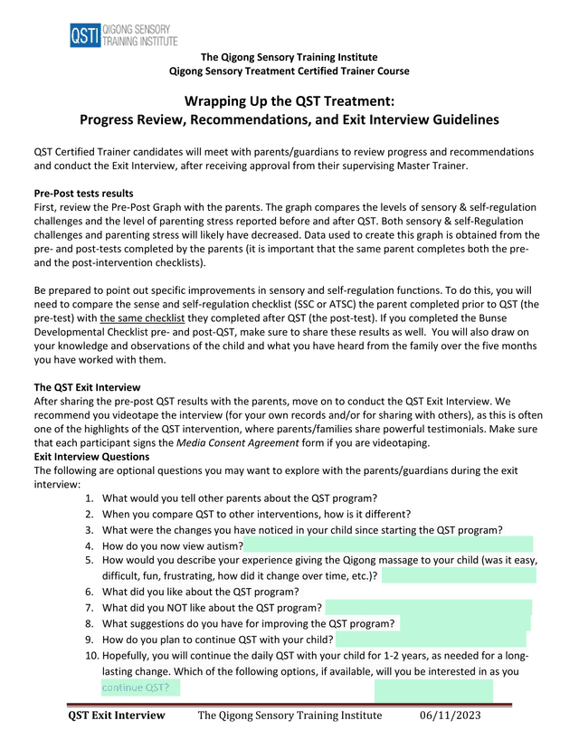 QST Exit Interview Guidelines screenshot