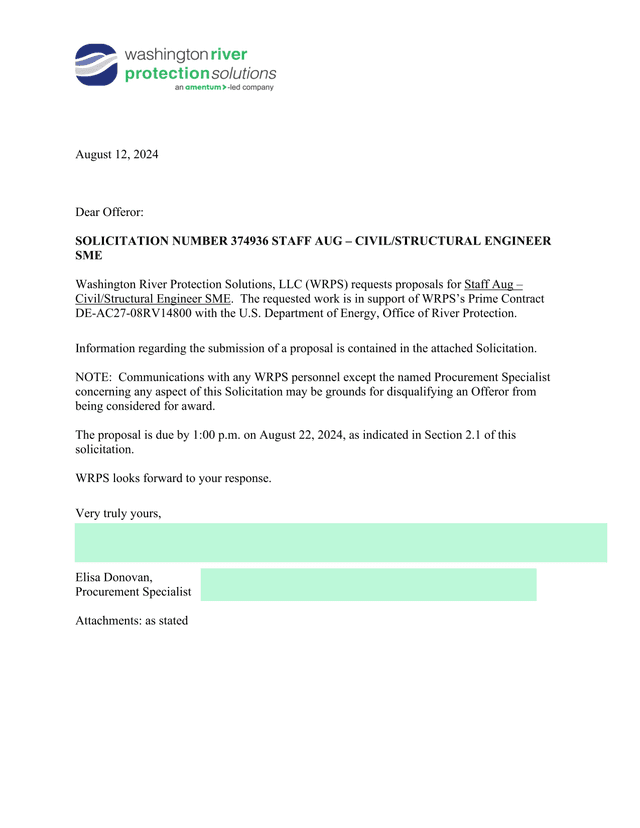 Solicitation 374936 Staff Aug  CivilStructural Engineer SME screenshot