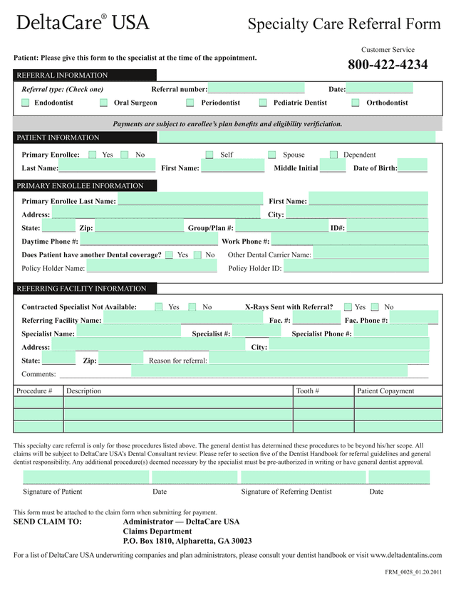Specialty Care Referral Form screenshot