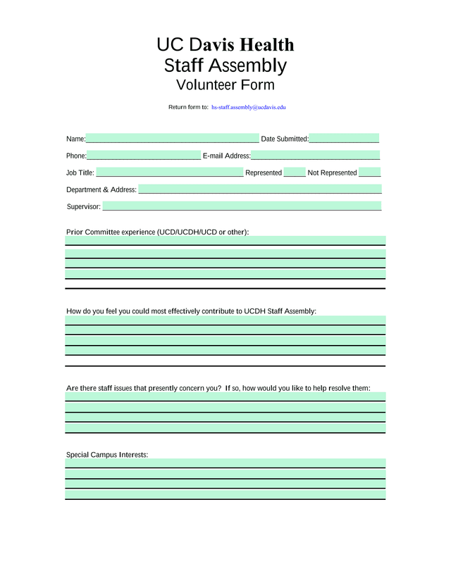 UC Davis Health Staff Assembly Volunteer Form screenshot