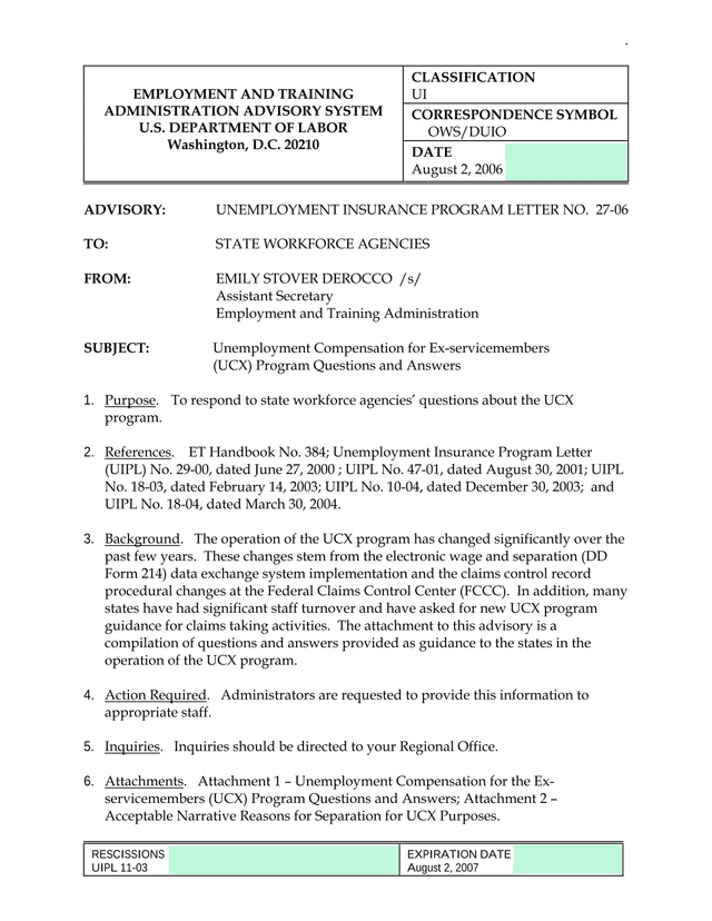 Unemployment Compensation For Ex Servicemembers (UCX) Program Questions And Answers screenshot