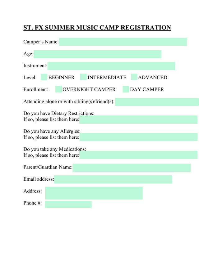 ST. FX SUMMER MUSIC CAMP REGISTRATION screenshot